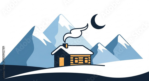 Winter cabin mountain landscape vector illustration for holiday vacation and christmas background design