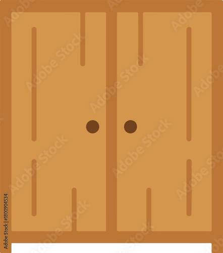 Flat brown wooden cabinet vector icon with two drawers and round handles for furniture and storage concepts