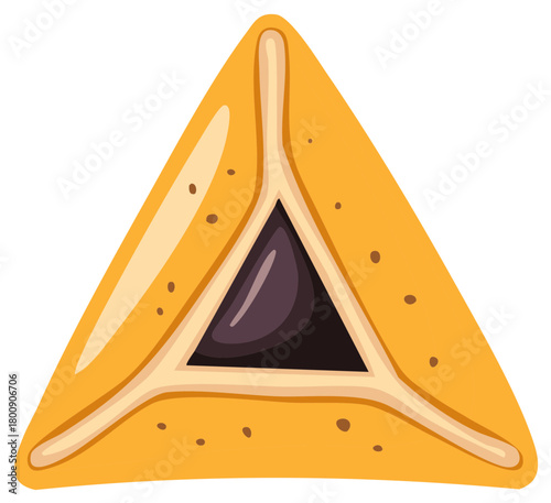 Hamantaschen Cookie with Filling Illustration, Three Cornered Jewish Pastry For Purim Celebration