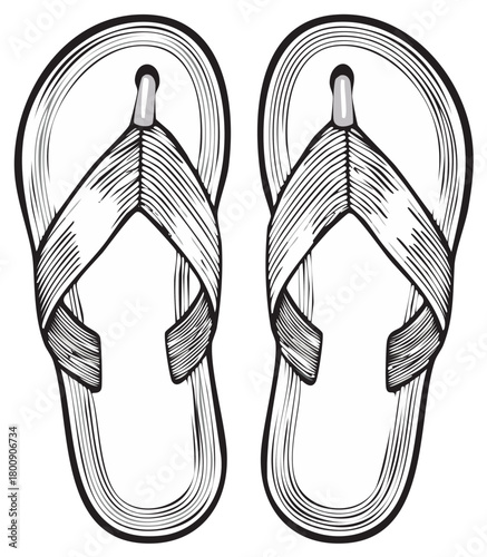 Classic thong sandals beach footwear vintage engraving illustration