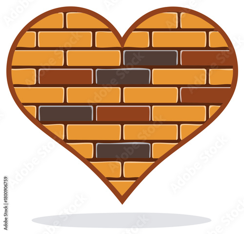 Heart shaped brick wall illustration representing guarded love and emotional barriers