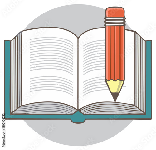 Open book and pencil vector illustration for writing education and learning concepts
