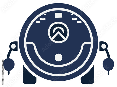 Illustration of an autonomous round cleaning robot with arms and wheels