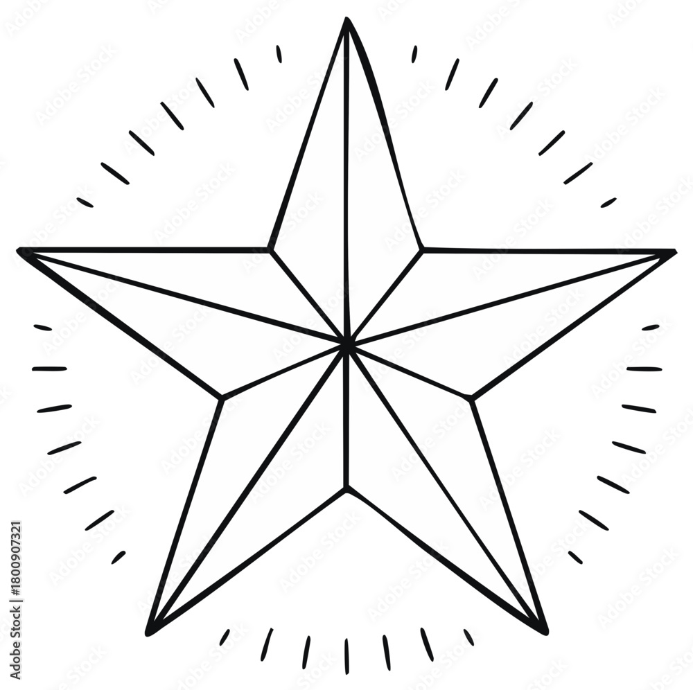 Obraz premium Hand drawn simple five pointed star outline with radiating dashes
