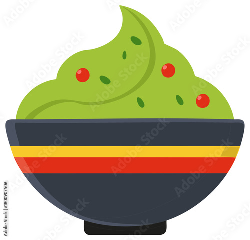 Bright Guacamole Bowl with Red Berries and Lime Garnish Design