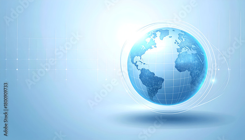 Minimalist digital globe with connected lines on a light blue background, symbolizing global communication and technology.