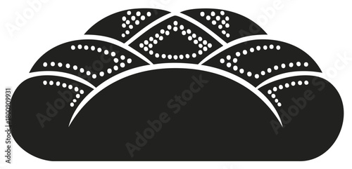 Stylized black and white graphic of a bread loaf with patterned texture and curved lines