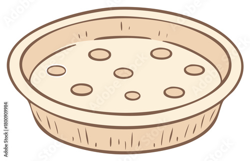 Illustration of beige food container with several oval holes on top flat beige background