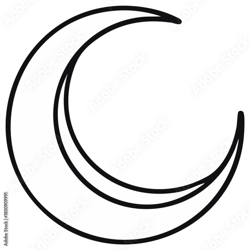 Simple black outline of a crescent moon, celestial icon for night, astrology, and magic themes
