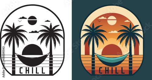 Escape to paradise with a vibrant tropical sunset, swaying palm trees, and a relaxing hammock inviting ultimate serenity and vacation vibes.