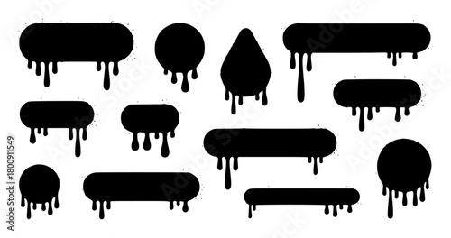 Black Dripping Shapes and Banners with Spray Paint Texture