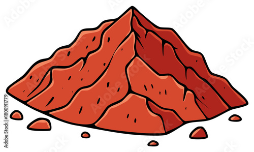 Red Mountain Peak Illustration with Textured Surface and Scattered Stones