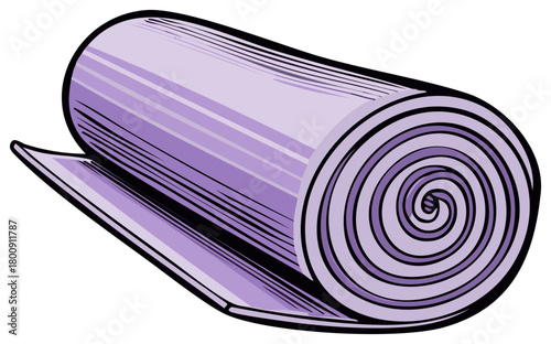 Rolled up vibrant purple mat or textile illustration for fitness and relaxation