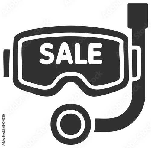 Black Snorkel and Mask Vector Illustration with Sale Text Overlay Promoting Summer Discounts