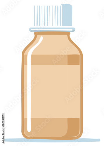 Hand-drawn illustration of a brown medicine bottle with a blank label for copy space