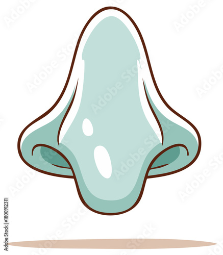Vibrant cartoon style illustration of a human nose with nostrils and a light blue green color