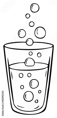 Clean line drawing of a glass of sparkling water with effervescent bubbles rising