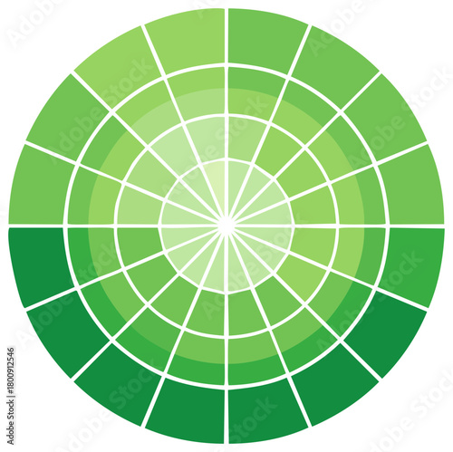 Concentric circle color wheel showcasing a gradient of green shades with dividing segments