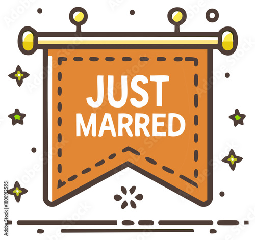 Celebratory "Just Married" Banner Decoration with Stars and Dots