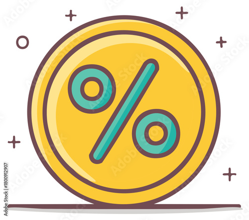 Illustrated Gold Coin with Percentage Symbol Business Finance Icon