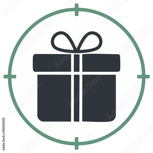 Targeting the perfect gift icon with a present box in crosshairs for marketing and sales promotion