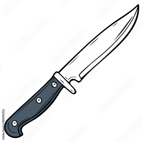 Hand Drawn Hunting Knife Illustration with Dark Grey Handle and Silver Blade