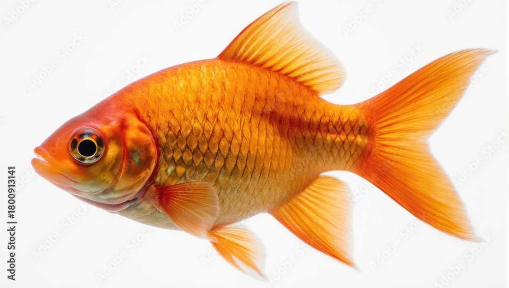 Fototapeta premium Vibrant Goldfish Swimming Gracefully Against a Pristine White Background.