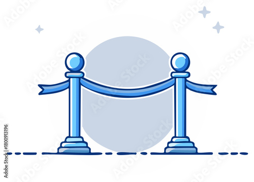 Stylish blue stanchions with connected rope for VIP access and event crowd control illustration