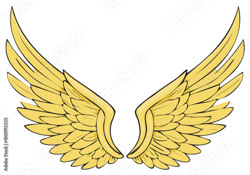 Majestic Golden Feathered Wings Illustration Symbolizing Freedom and Divine Flight