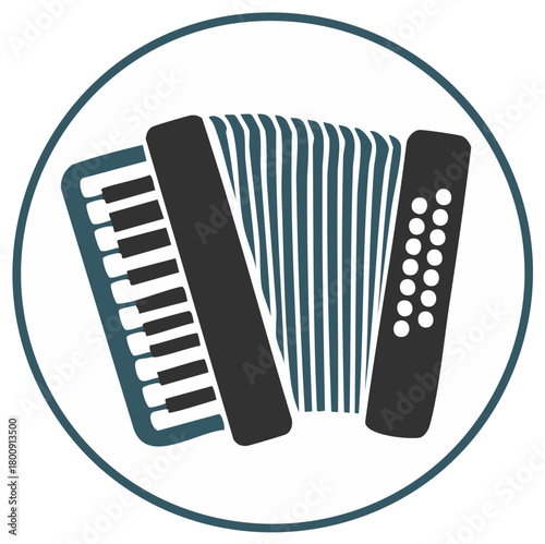Musical Accordion Instrument Flat Icon Design in a Circle