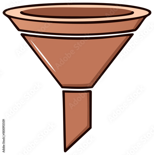 Hand drawn illustration of a simple brown funnel for pouring liquids