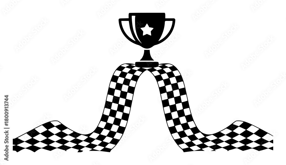 Obraz premium Trophy with Checkered Flag Ribbon - Symbol of Racing Victory and Achievement