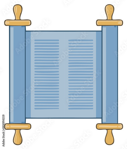 Cartoon illustration of a Torah scroll with wooden handles