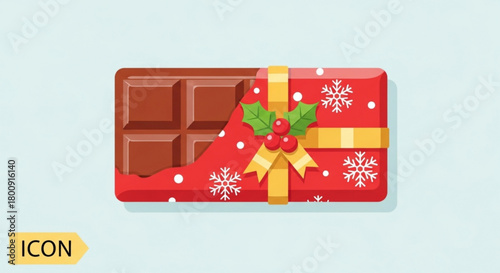 Chocolate bar christmas gift vector illustration, holiday present, sweet treat, festive season, winter design