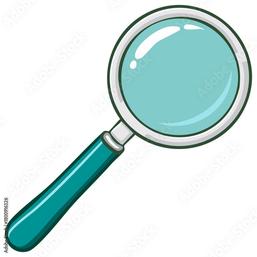 Magnifying glass cartoon illustration in cyan and white colors