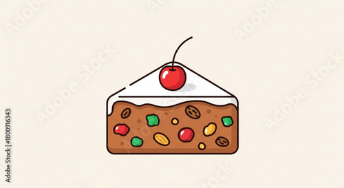 Delicious fruit cake slice with cherry topping vector illustration for bakery and dessert shop promotion use