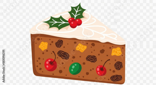 Delicious christmas fruitcake recipe with icing and holly berry decoration for holiday baking season treat