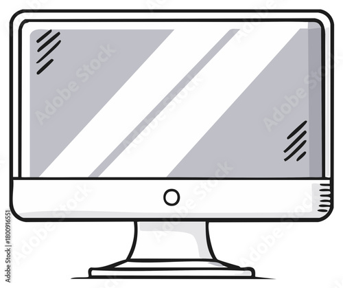Doodle style illustration of a modern all in one computer monitor.