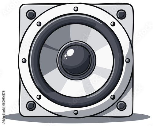 Illustration of a square loudspeaker cartoon style, speaker driver, audio equipment.
