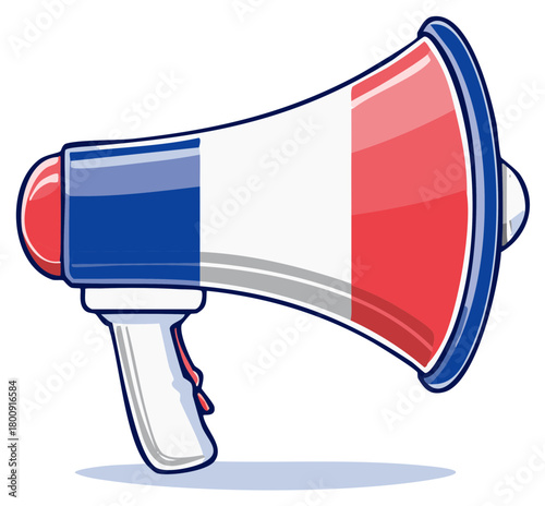 French flag colored megaphone announcing important news or making a patriotic statement vector illustration