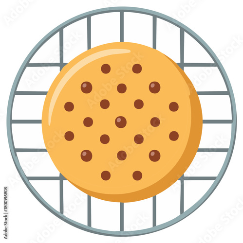 Round Chocolate Chip Cookie Cooling on Metal Rack Graphic
