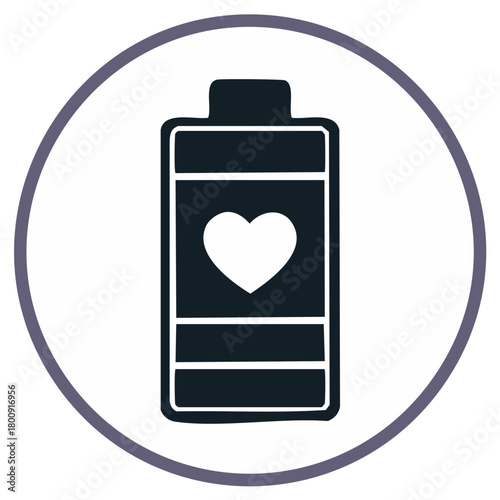 Heart in battery icon symbolizing life energy vitality and emotional wellness