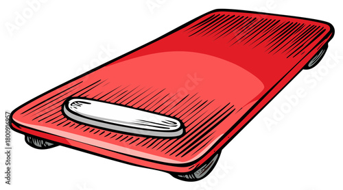 Hand drawn illustration of a red mechanic's creeper or skateboard