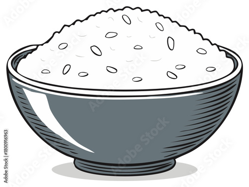 Bowl of White Rice Illustration Cooked Food Grain Meal Staple Side Dish Vector Art
