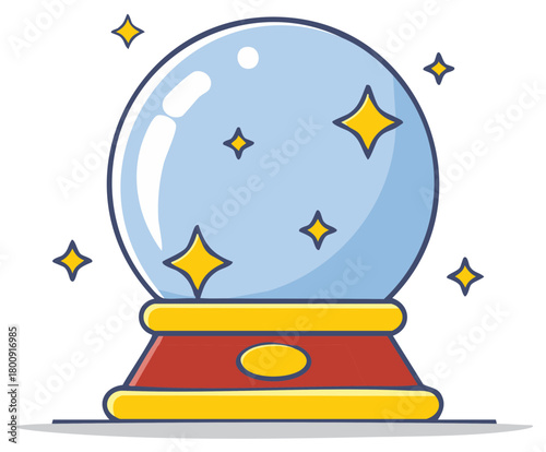 Cartoon illustration of a crystal ball with star symbols, for fortune telling concepts