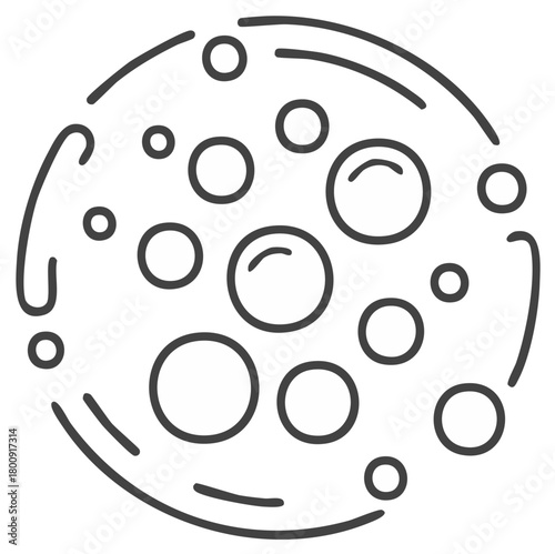 Virus cell or bacteria colony under a microscope simple line icon