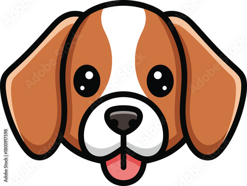 Cute cartoon beagle puppy head with floppy brown ears and its tongue sticking out.