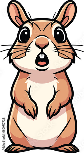 Cute cartoon hamster standing upright with a shocked openmouthed expression and wide eyes.