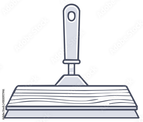 Stylized illustration of a squeegee tool for cleaning, with a handle and wooden blade for surfaces.