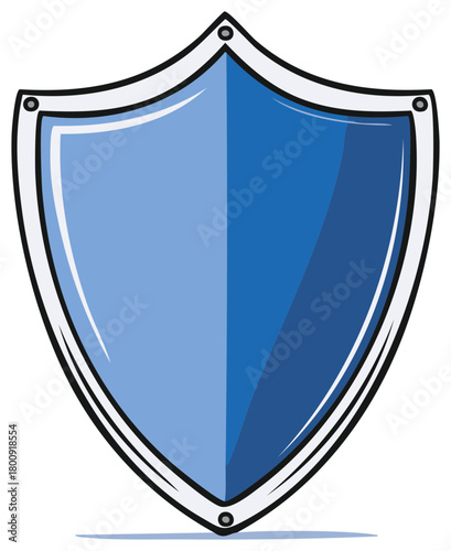 Blue Shield Cartoon Icon, Security and Protection Symbol with Outline, Privacy Graphic Design